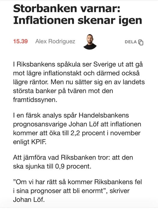Handelsbanken Varnar För Inflationsskenande Igen