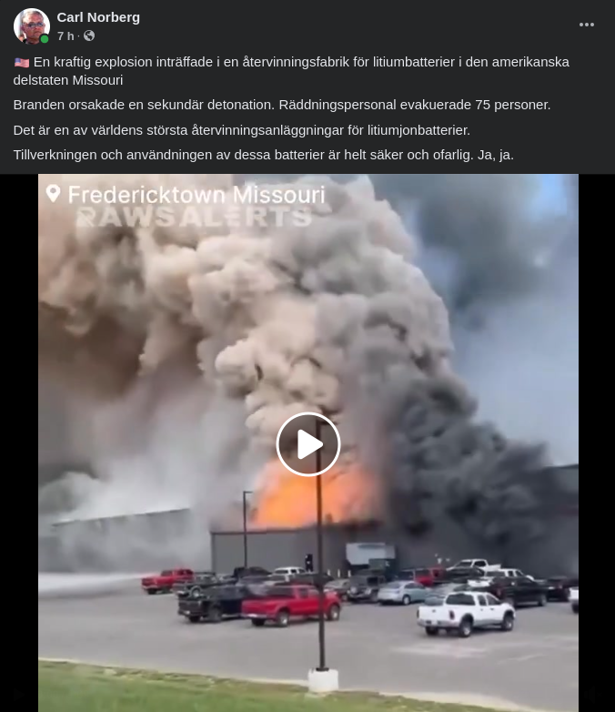 Brand På Amerikansk Litiumbatteriåtervinningsfabrik