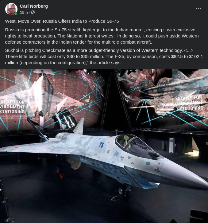 Ryskt Erbjudande Om Indisk Su-75 Produktion