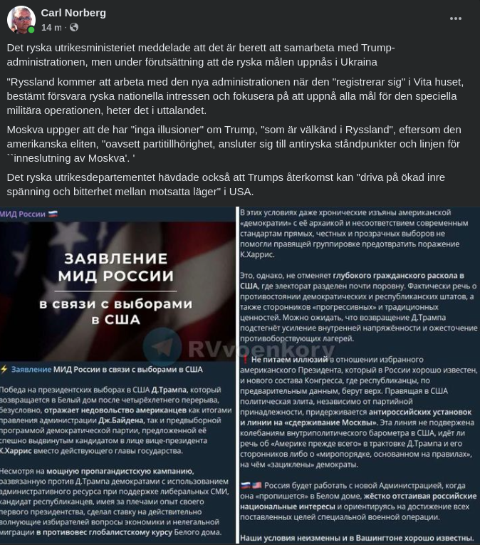 Ryskt Om Kommande Samarbete Med Trump-Administrationen