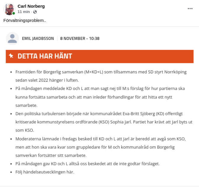 Förvaltningsproblem I Norrköping