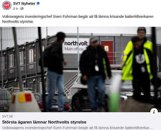 Största Ägaren Lämnar Styrelsen I Northvolt