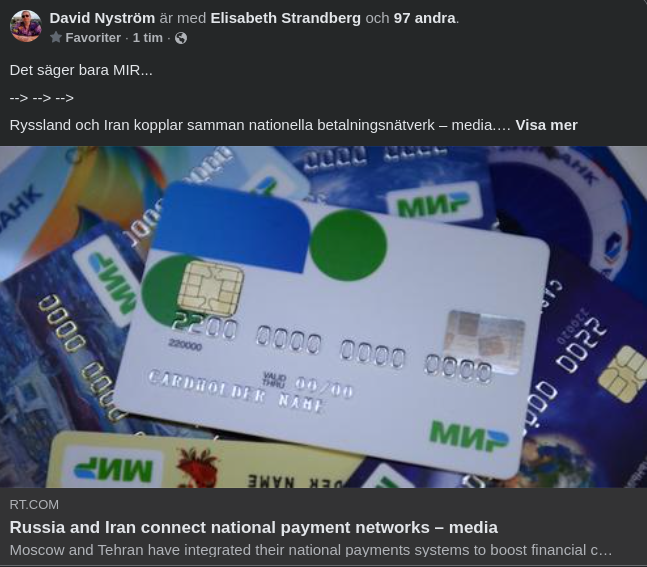 Slutförd Betalningsnätverkssammankoppling Mellan Ryssland & Iran
