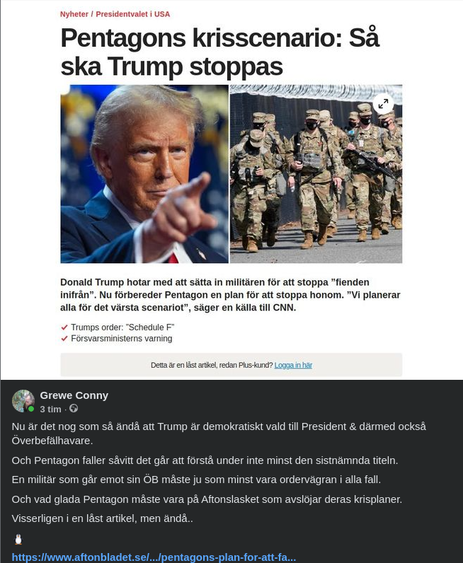 Pentagon & Trump I Aftonslasket