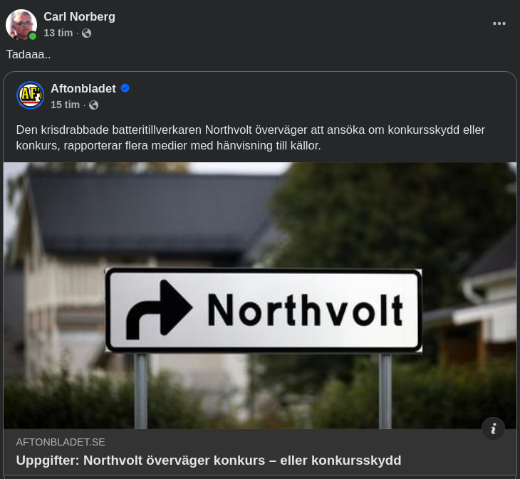 Konkursövervägande Northvolt