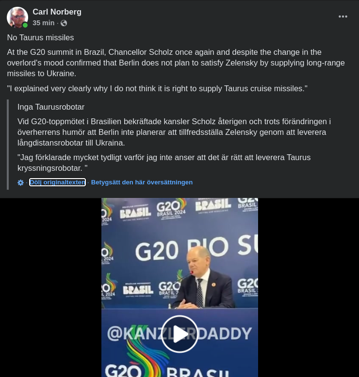 Inga Taurusmissiler Från Olle I Tyskland