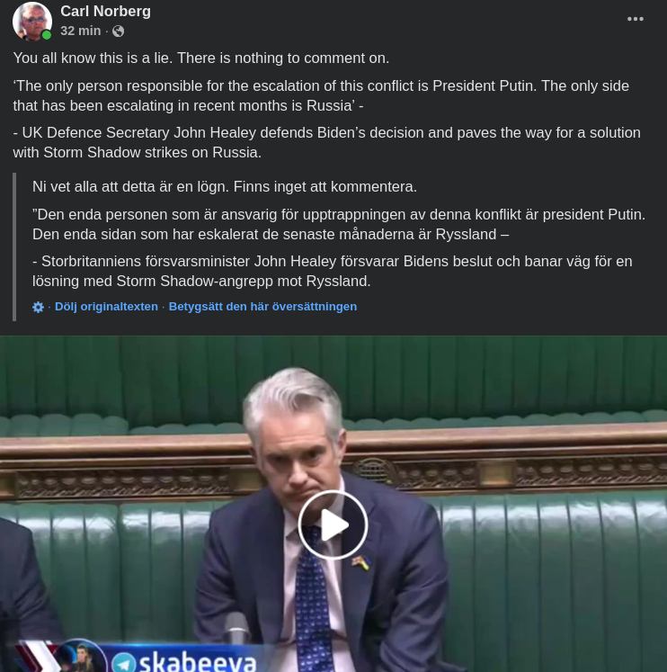 Storbritanniens Försvarsminister Skyller På Putin