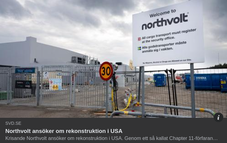 Northvolt Ansöker Om Rekonstruktion I USA