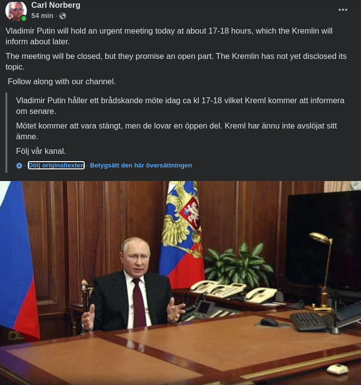 Putin Håller Brådskande Möte Vid 17-18 Tiden