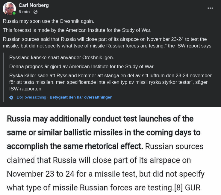 Oreshnik Snart Igen?..