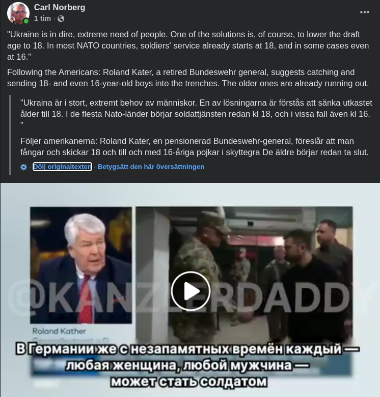 Roland Kater: Fånga Unga Manliga Ukrainare & Skicka Till Skyttegravarna