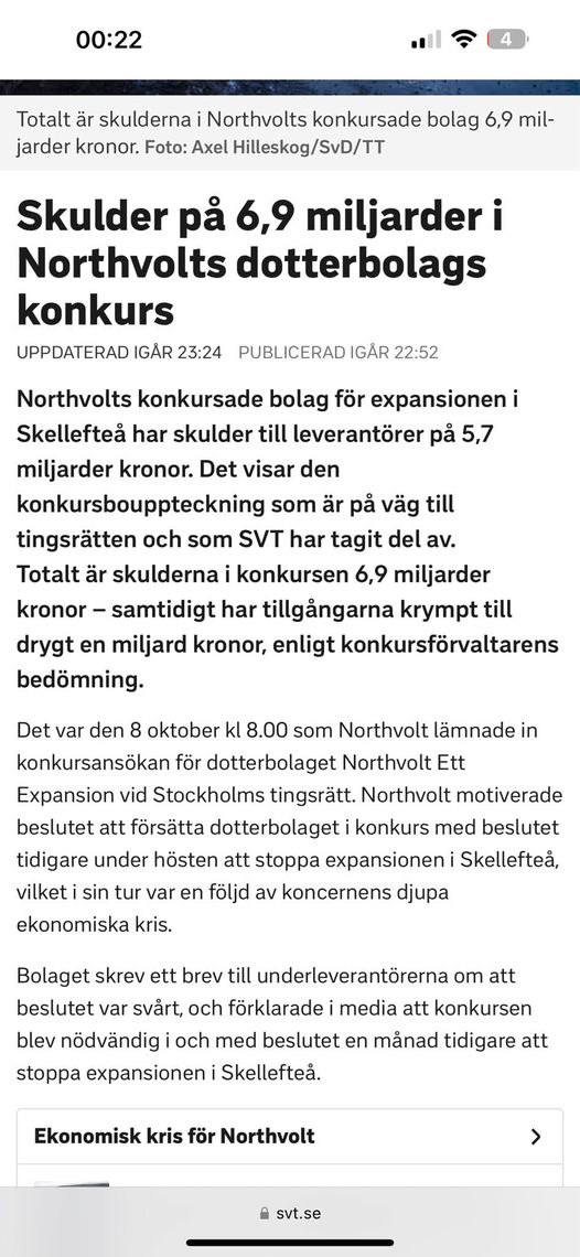 6,9 Miljardersskuld För Konkursat Nothvoltdotterbolag