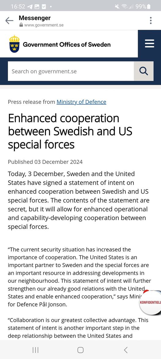 Avsiktsförklaring Om Ett Förstärkt Samarbete Mellan Sverige &USA Signerat Idag