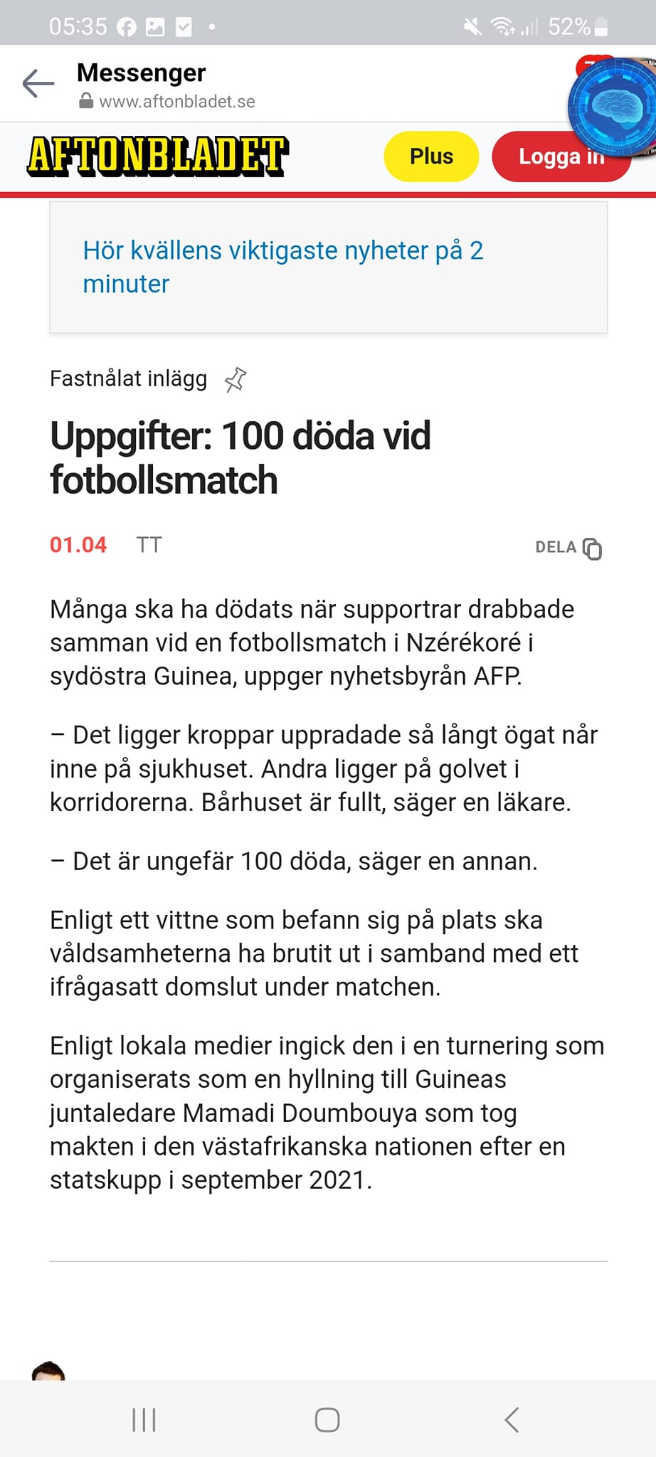 Fotbollsmatchoffer I Guinea..