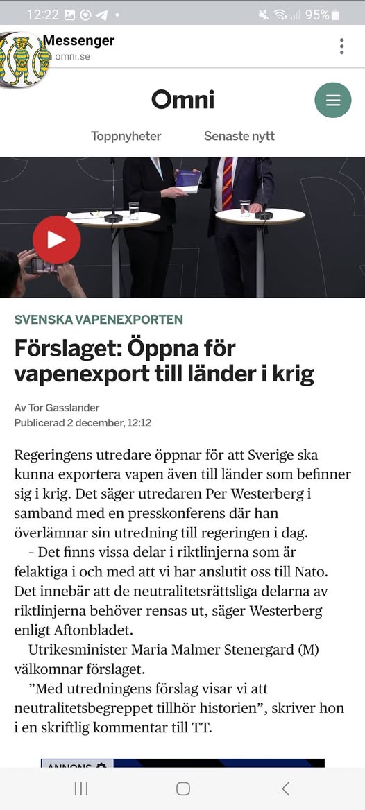 Vill Vapenexportera Till Krigförande Länder