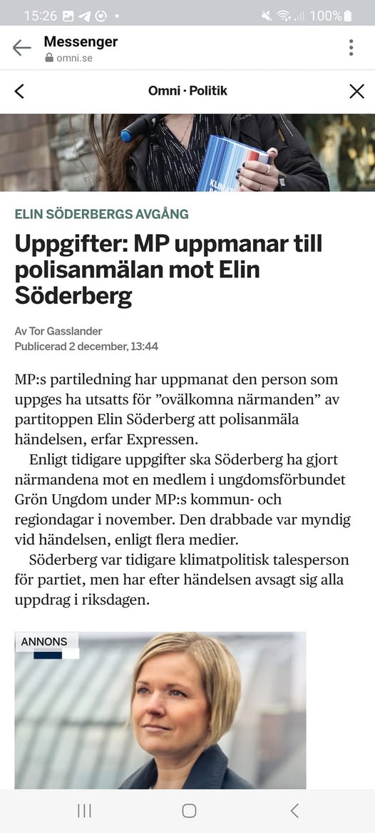 MP Uppmanar En Polisanmälan Mot Elin Söderberg