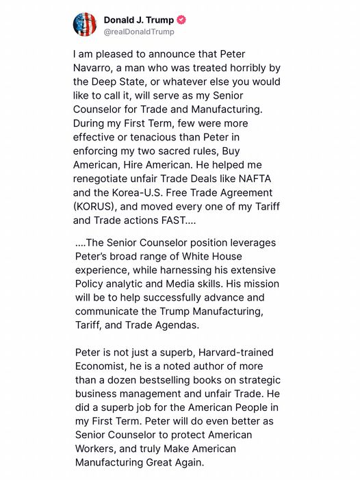 Navarro Blir Rådgivare Till Trump