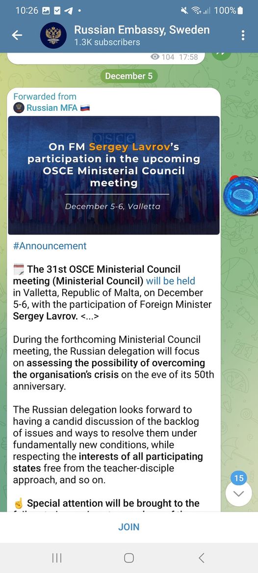 Lavrov Deltar På OSCE-Ministermöte På Malta