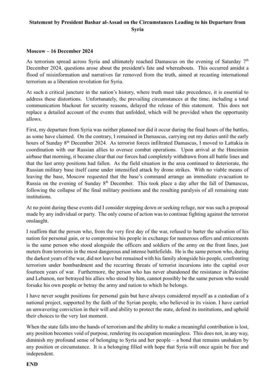 Första Uttalande Från Assad I Ryssland