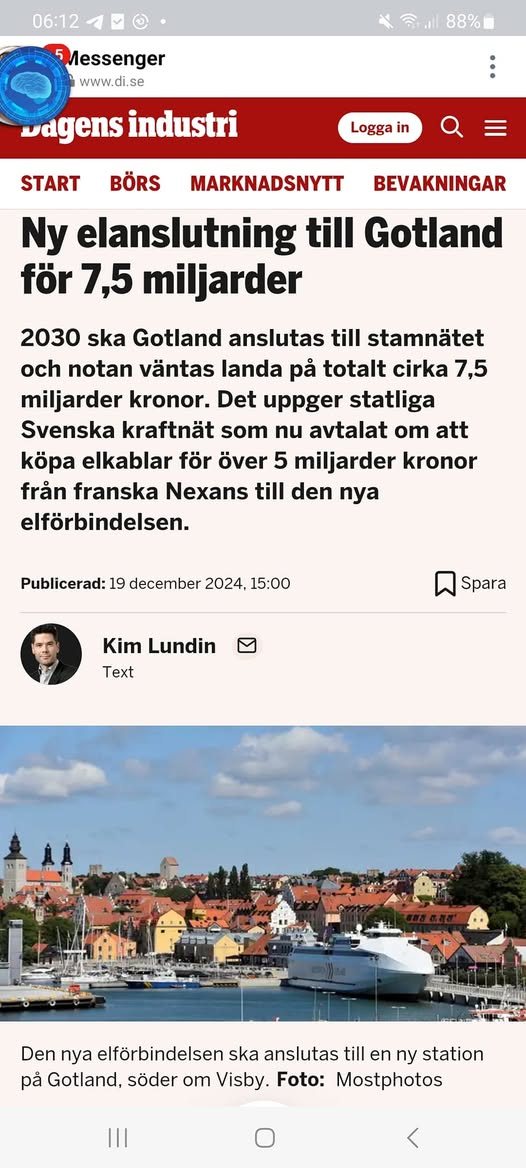 Elanslutning Till Gotland För 7.5 Miljarder