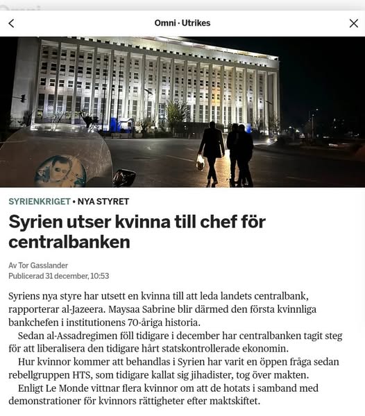 Kvinnlig Centralbankschef I Syrien