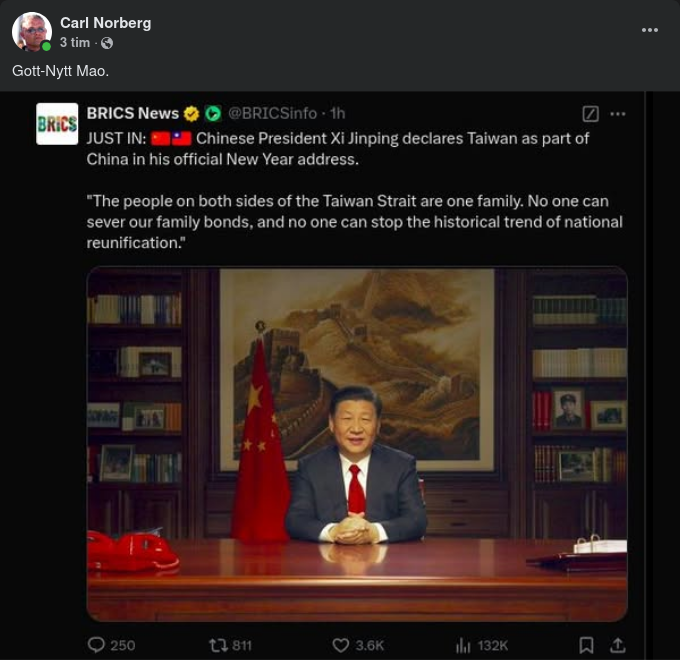 Xi: Taiwan Del Av Kina