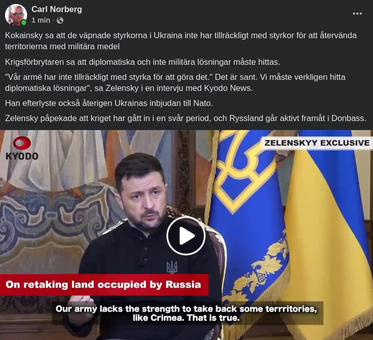 Zelensky: Territorieåtertagande Inte Militärt Möjligt