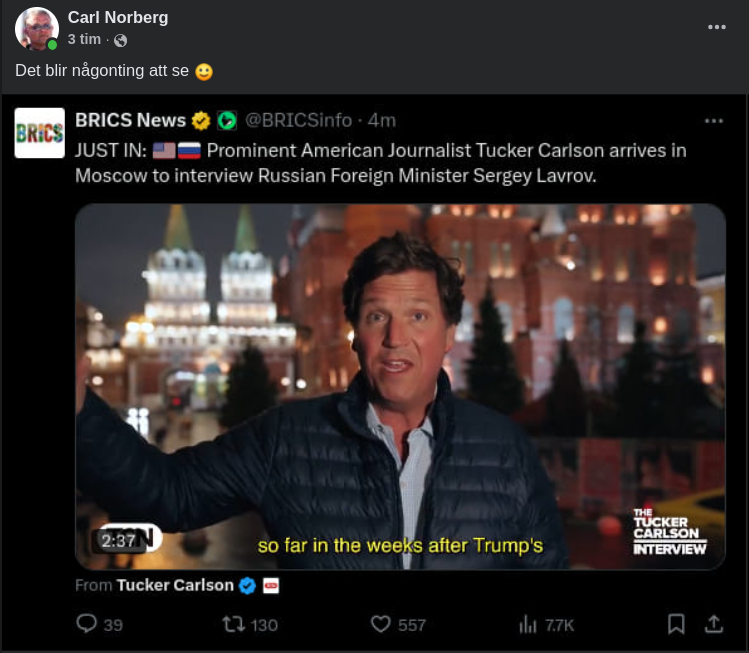 Tucker I Moskva För Intervju Med Lavrov