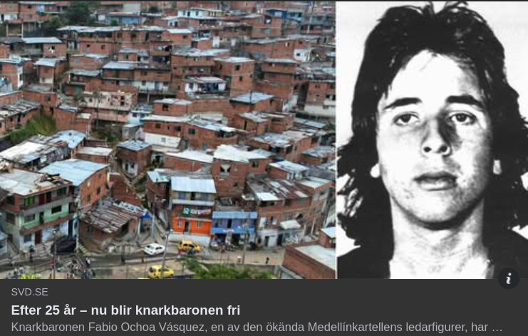 SvD Uppmärksammar Knarkbaronen Fabio Ochoa Vásquez Frigivning