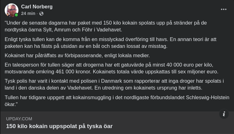 Kokain Uppspolat På Tyska Ö-Stränder