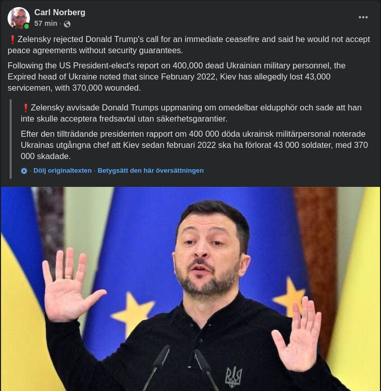 Från Zelensky Om Förlustsiffror
