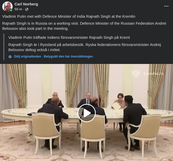 Putin & Försvarsministern I Möte Med Indiens Försvarsminister I Kreml