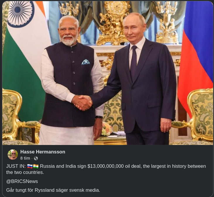 Oljeavtal Mellan Ryssland & Indien