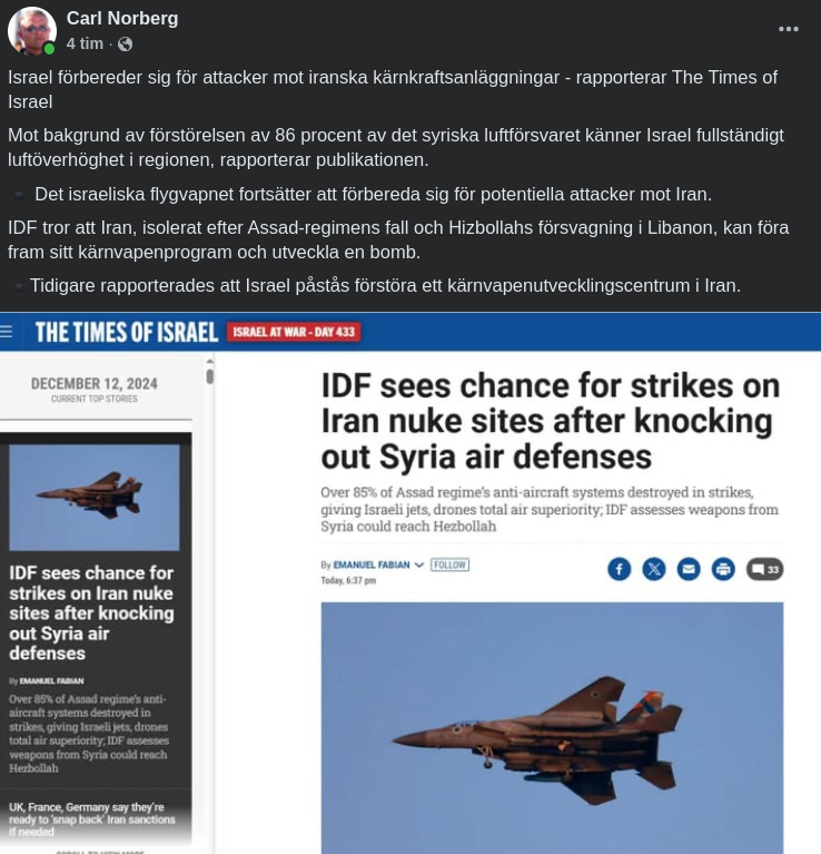 Israeliska Attackplaner Mot Iranska Kärnkraftsanläggningar