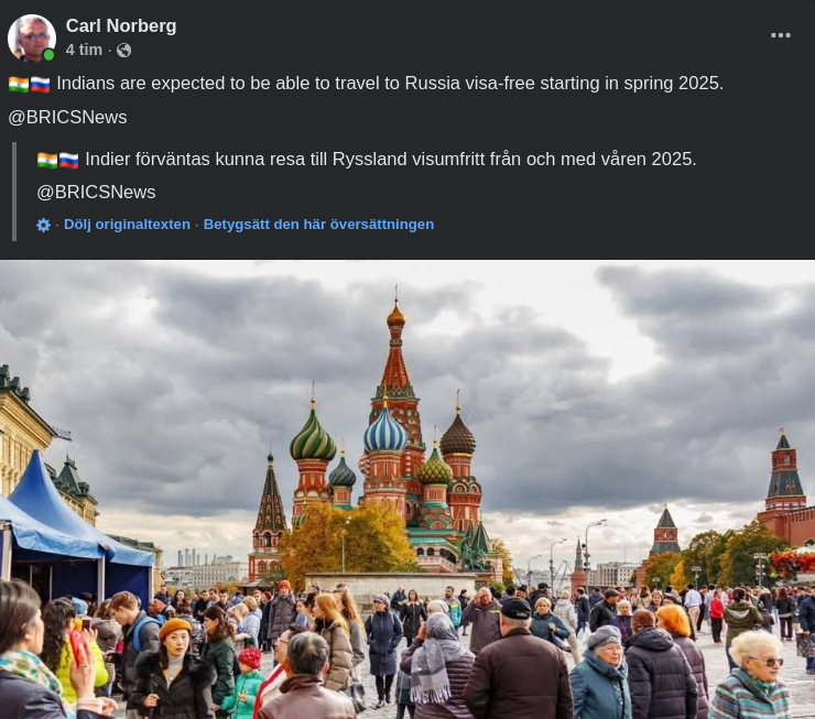 Förväntat Visafritt Resande Från Indien Till Ryssland Våren 2025