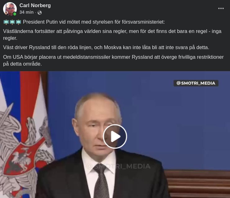 Putin Om Medeldistansrobotar