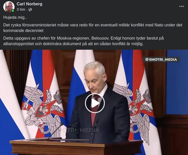 Ryska Försvarsministeriet Ser Möjlig Konflikt Med Nato