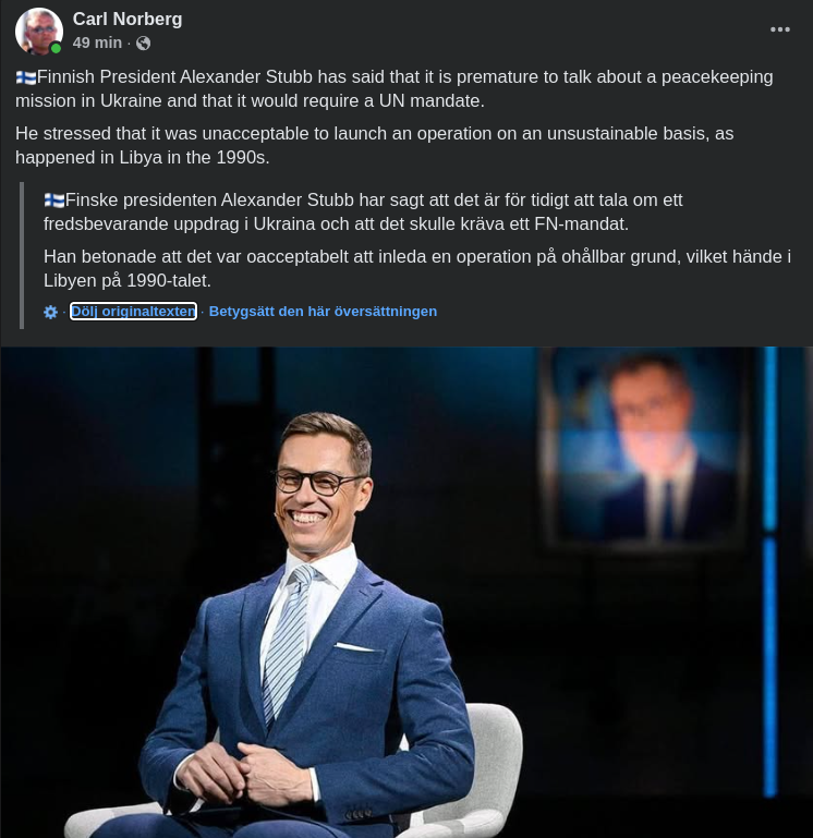 Stubb Om Fredsbevarande Uppdrag I Ukraina
