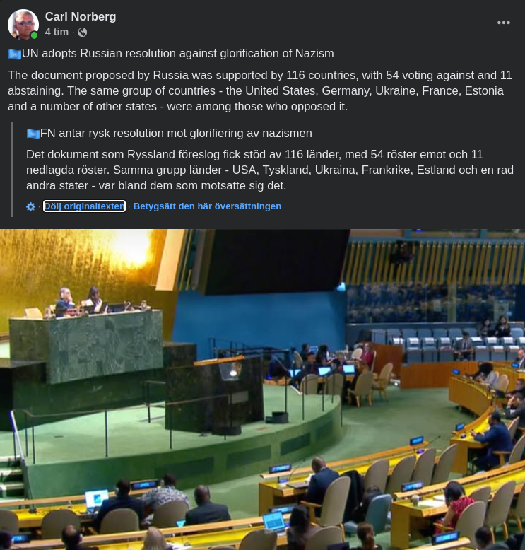FN Antar Rysk Resolution Mot Nazismglorifiering