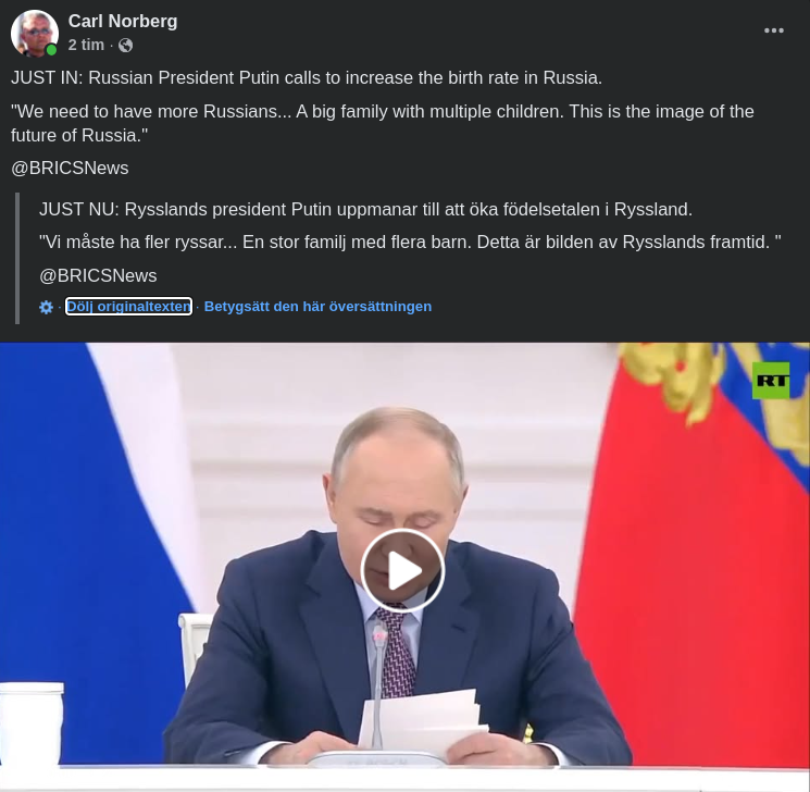 Putin Vill Ha Ökade Födelsetal