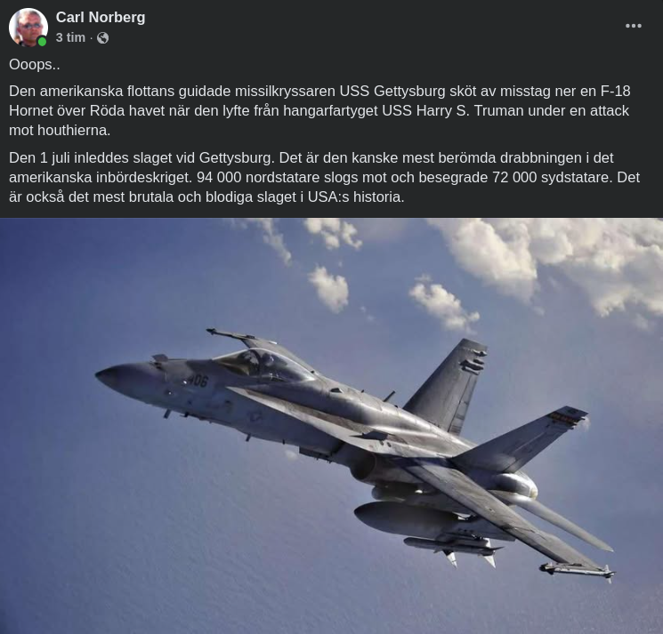 Eget Stridsflyg Nedskjutet Av misstag Av USS Gettysburg