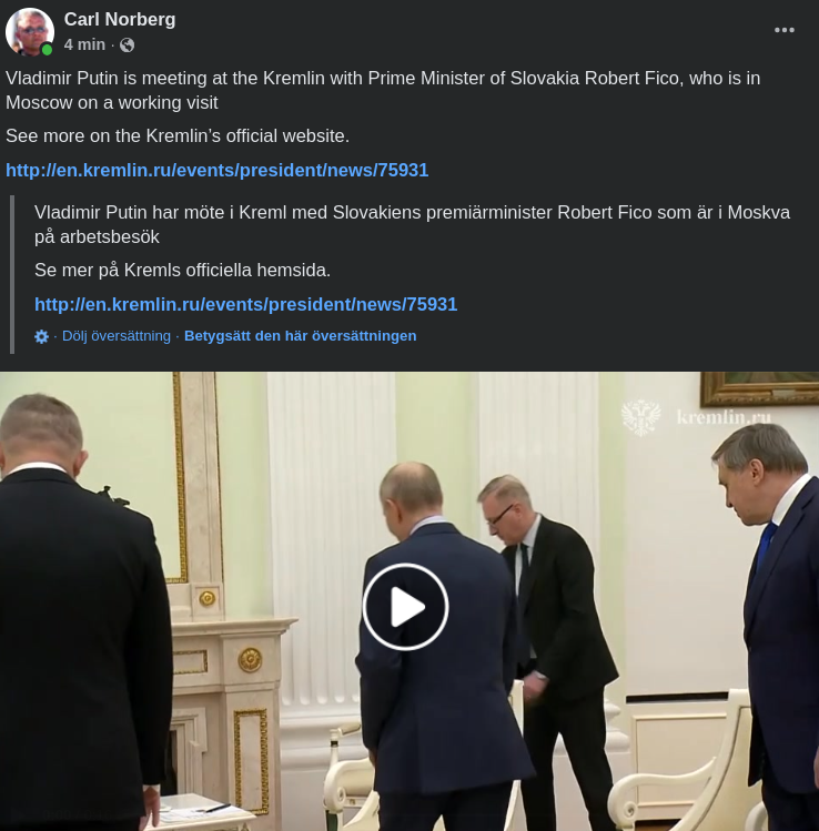 Slovakiens PM Fico På Arbetsbesök Hos Putin