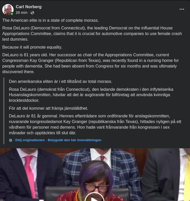 Kvinnliga Krocktestdockor & Demensvårdad Kongressledamot