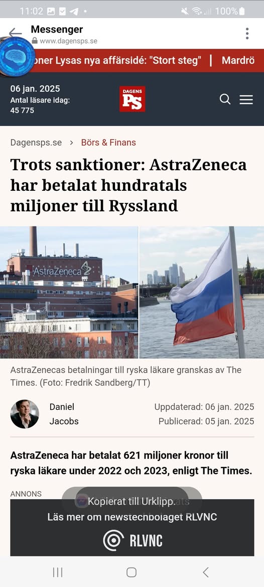 Miljoner Till Ryska Läkare Från Astra Zeneca