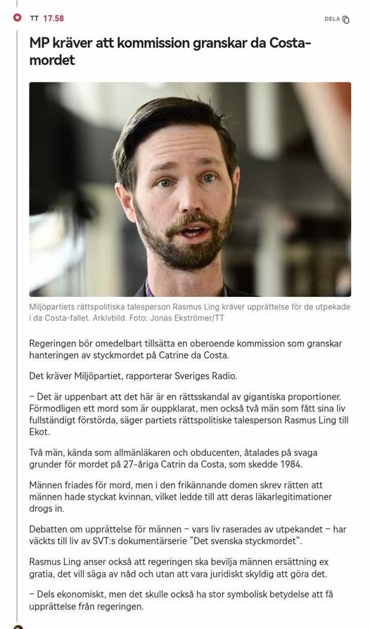 MP Kräver Kommission För da Costa-Mordet