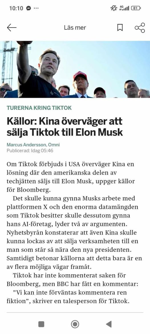Kina Erbjuder Tiktok Till Musk?..