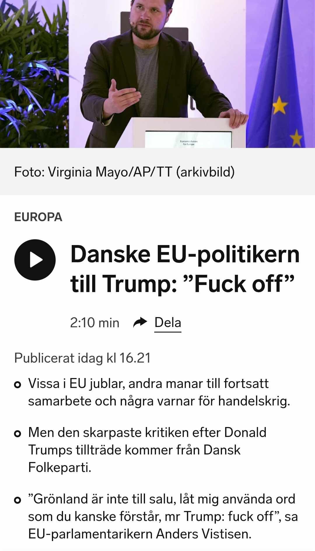 Fuck Off Till Trump Från Dansk EU-Politiker