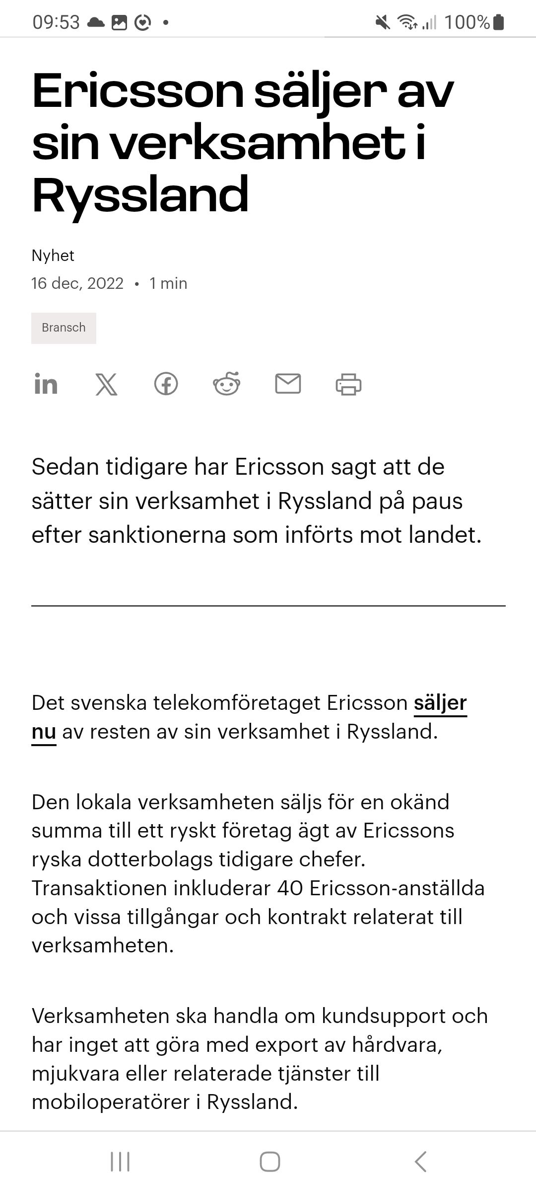 Ericsson säljer Av Sin Verksamhet I Ryssland