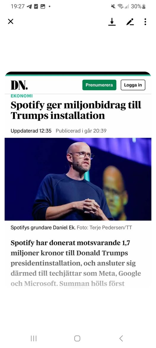Miljonbidrag Från Spotify Till Trump
