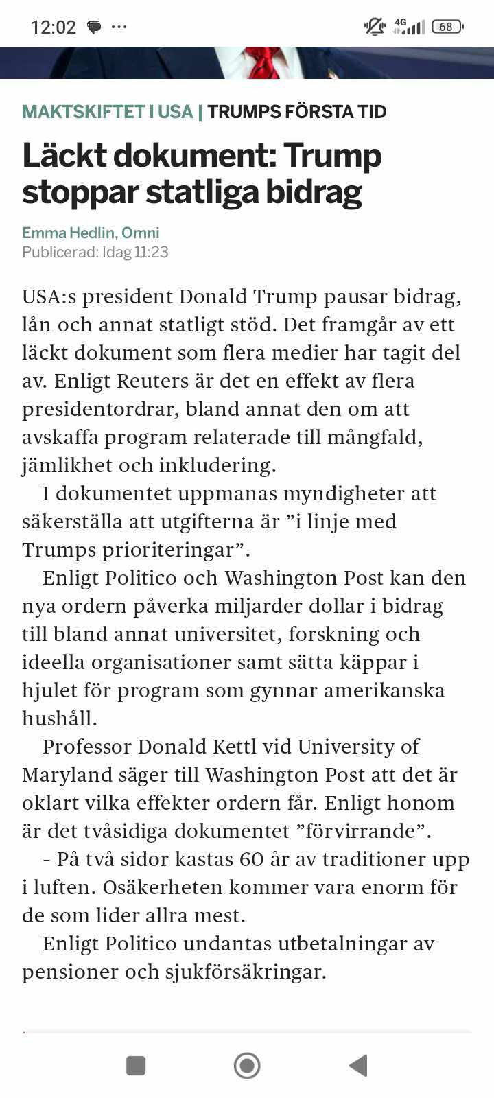 Bidragsstoppande Trump